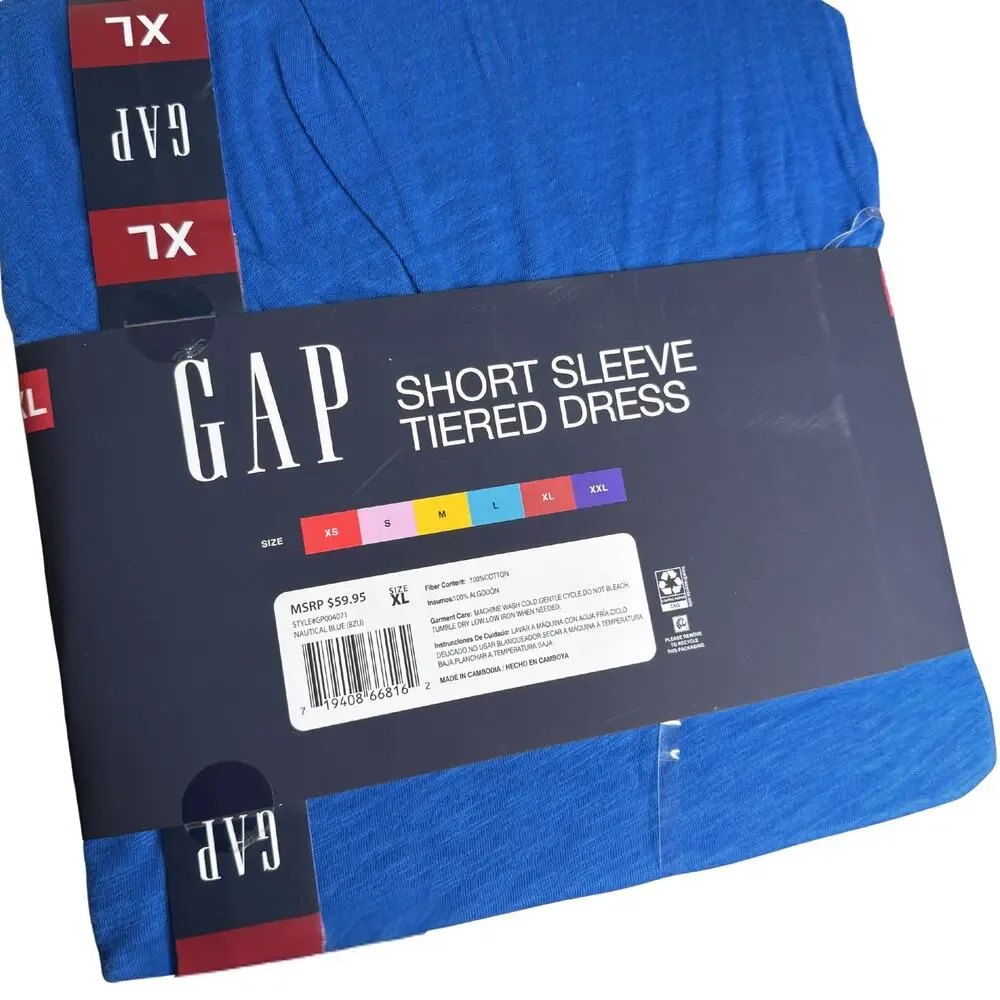 GAP Short Sleeve Tiered Lightweight Cotton Jersey T-Shirt Mini Dress XL Blue - Picture 5 of 5